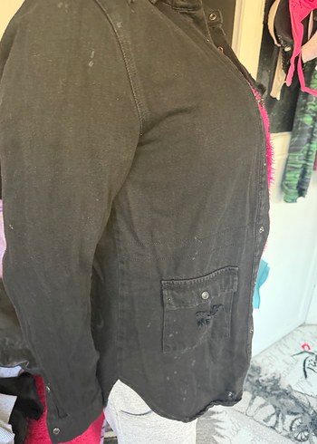 Düğmeli Siyah Kadın Denim Ceket - Görsel 2