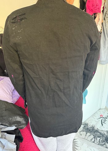 Düğmeli Siyah Kadın Denim Ceket - Görsel 3