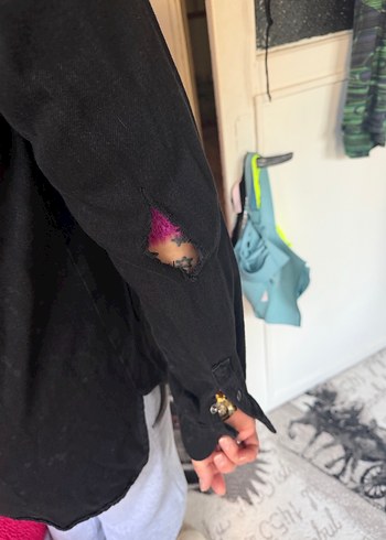 Düğmeli Siyah Kadın Denim Ceket - Görsel 4