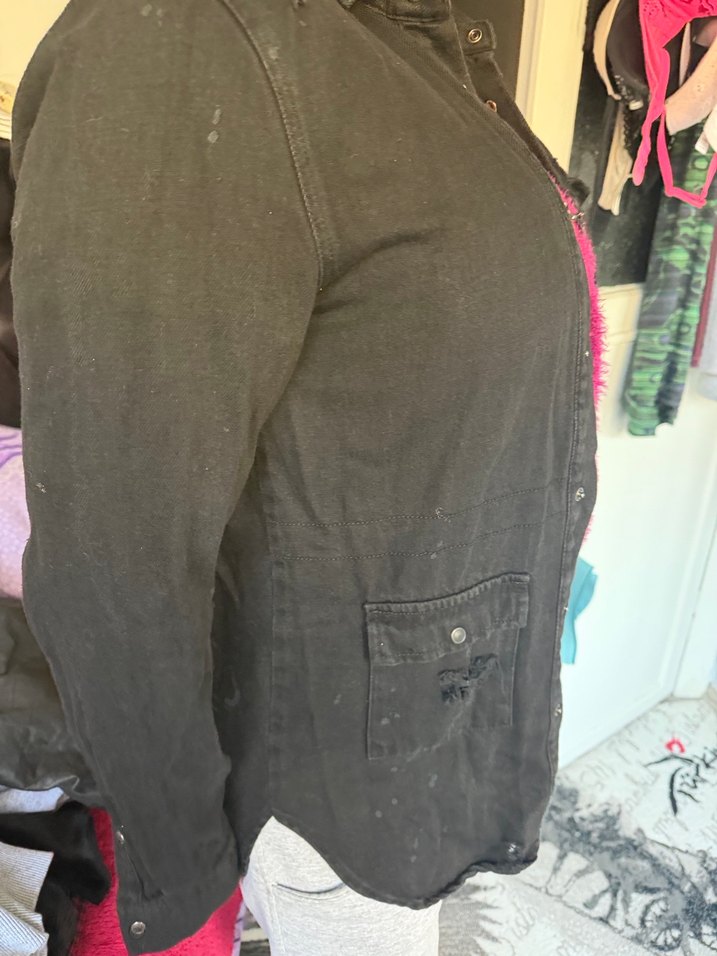 Düğmeli Siyah Kadın Denim Ceket - Görsel 2