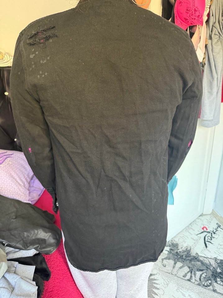 Düğmeli Siyah Kadın Denim Ceket - Görsel 3