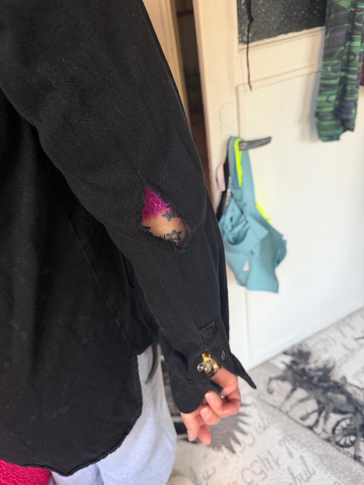 Düğmeli Siyah Kadın Denim Ceket - Görsel 4