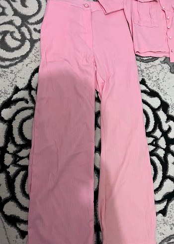 s Beden pembe Renk Pembe Kısa Düğmeli Kadın Kumaş Pantolon