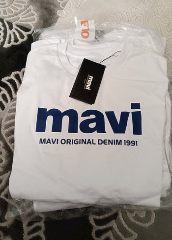 Mavi Baskılı Erkek Beyaz Denim Tişört