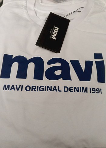 Mavi Baskılı Beyaz Denim Erkek Tişört