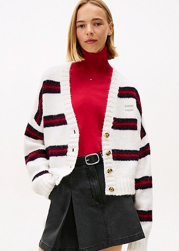 Tommy Hilfiger Ekru Cizgili Kalin Triko Hirka
