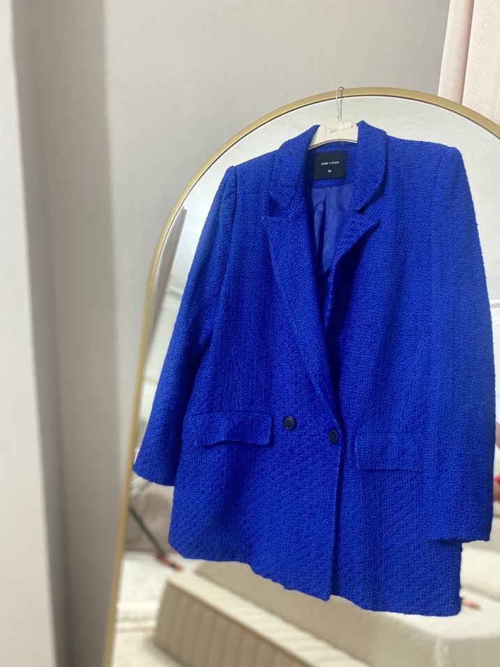 Mavi Düğmeli Kadın Blazer Ceket - Görsel 2