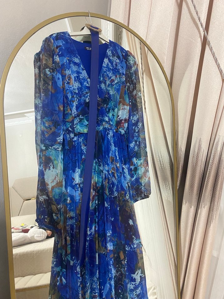 Mavi Kemerli Uzun Elbise - Görsel 2