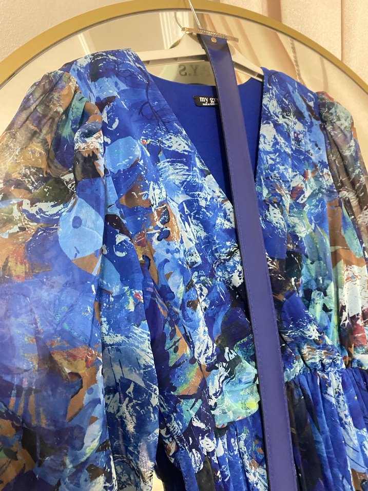 Mavi Kemerli Uzun Elbise - Görsel 3