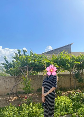 Kadın Siyah Çizgili Uzun Elbise - Görsel 2