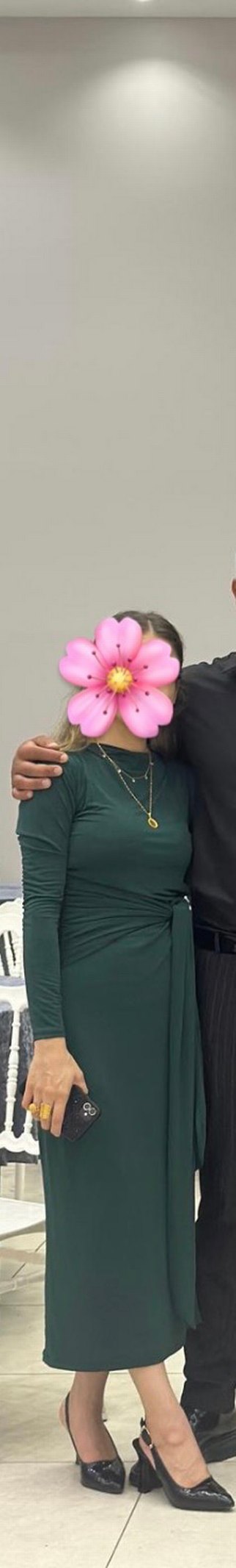 Yeşil belden bağlamalı buzi elbise - Görsel 2