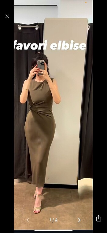 Zara Zara vatkalı haki midi elbise