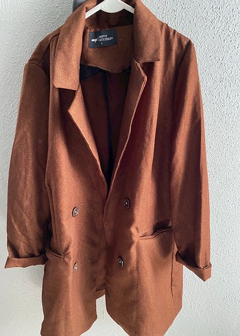 Düğmeli Kahverengi Süet Kadın Blazer - Görsel 3