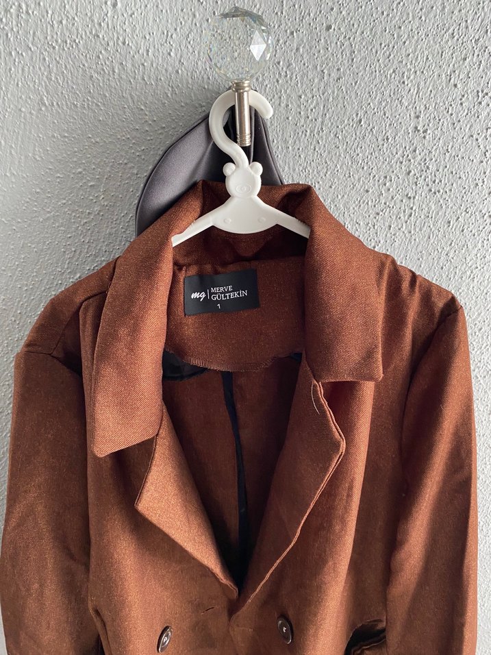 Düğmeli Kahverengi Süet Kadın Blazer - Görsel 2