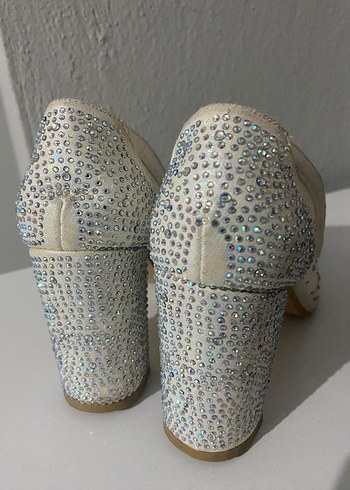 Beyaz Payetli Kadın Topuklu Abiye Ayakkabı - Görsel 3