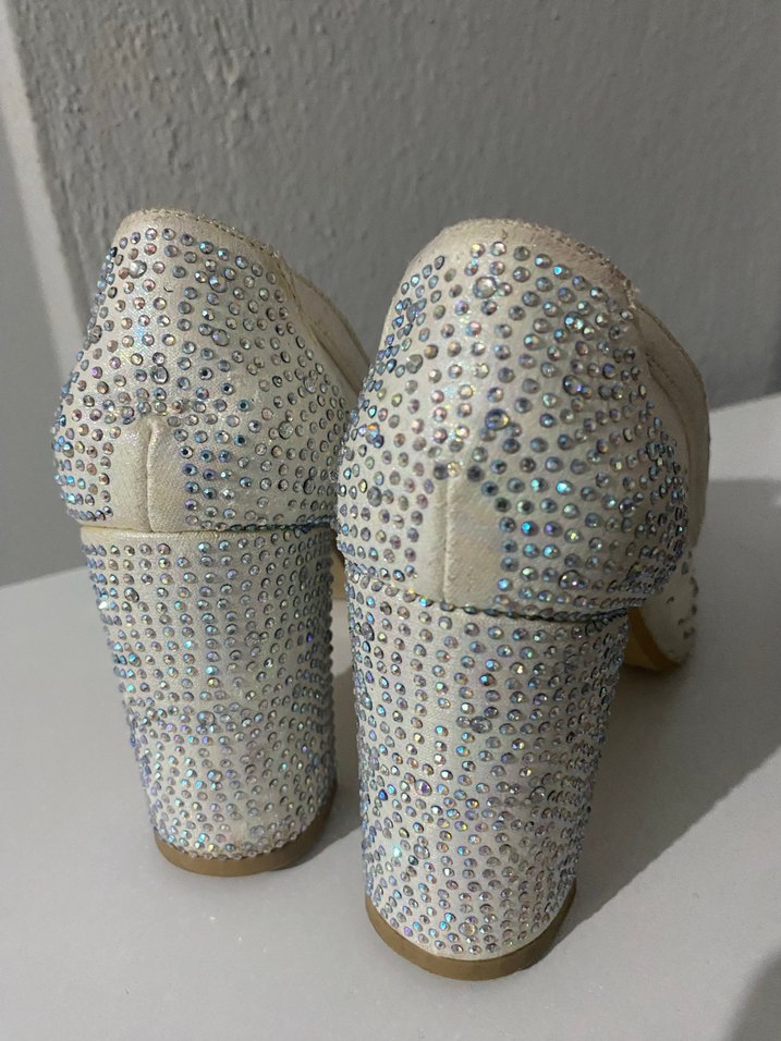 Beyaz Payetli Kadın Topuklu Abiye Ayakkabı - Görsel 3