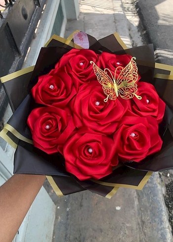 Kırmızı Güllü Dantel Detaylı Broş - Görsel 2