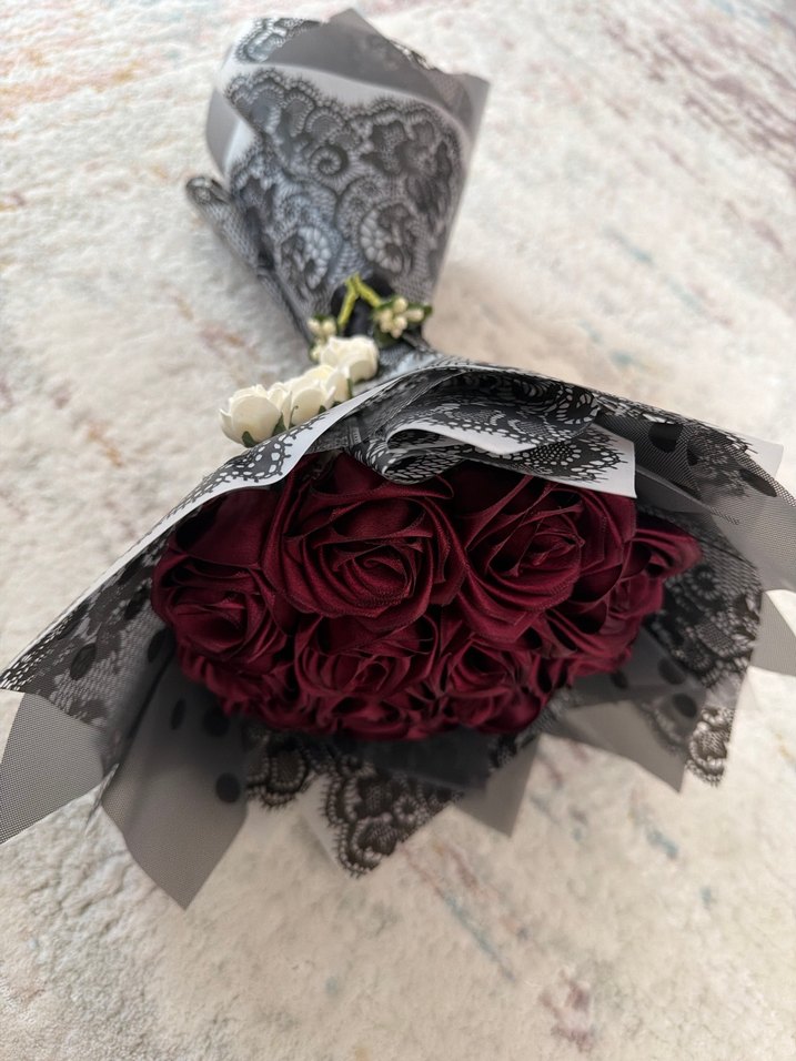 Bordo Kumaş Gül Buketi - Görsel 2