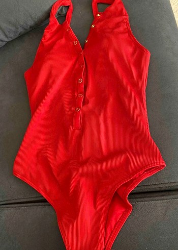 Düğmeli Kırmızı Kadın Mayo - Görsel 2