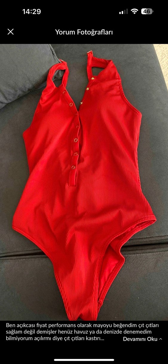 Düğmeli Kırmızı Kadın Mayo - Görsel 2