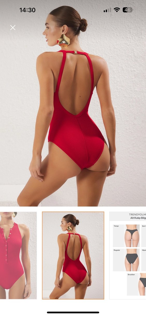 Düğmeli Kırmızı Kadın Mayo - Görsel 3