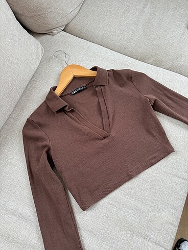 Zara Kahverengi Crop Üst