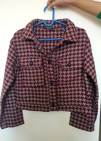 Bordo siyah ekoseli vintage tarzı ceket