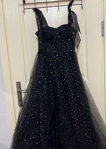 Diğer Parıltılı Siyah Uzun Askılı Gotik Nişan Elbisesi