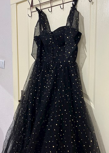 s Beden Parıltılı Siyah Uzun Askılı Gotik Nişan Elbisesi