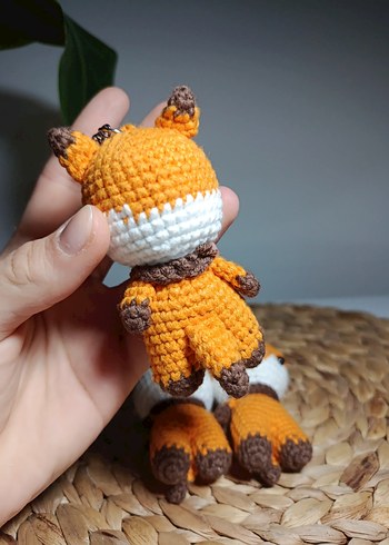 Turuncu Renkli amigurumi Tilki Peluş anahtarlık - Görsel 3