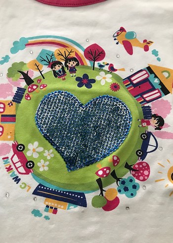 Pullu Kalp Desenli Renkli Kız Çocuk Uzun Kollu Tişört - Görsel 2