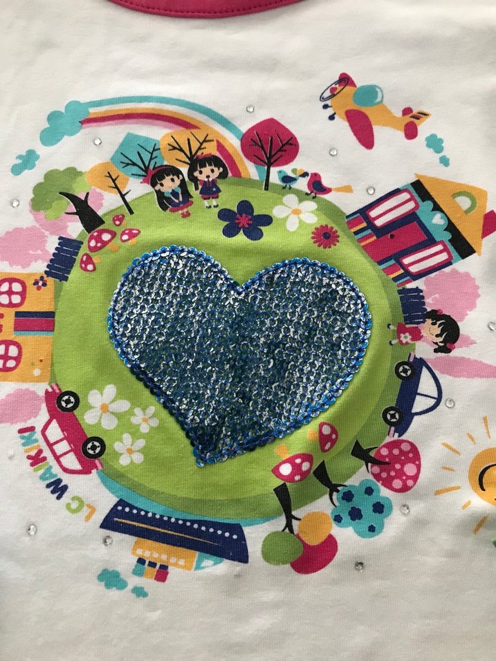 Pullu Kalp Desenli Renkli Kız Çocuk Uzun Kollu Tişört - Görsel 2