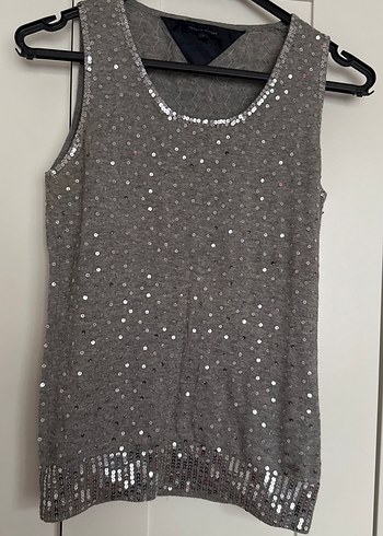 Tommy Hilfiger Gri Simli kaşmir pamuk Kolsuz Kadın bluz