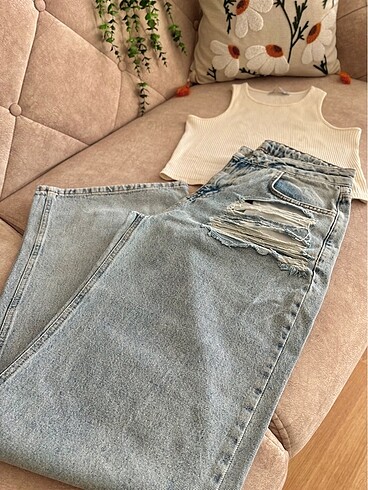 38 Beden mavi Renk Yüksek bel jean kot pantolon
