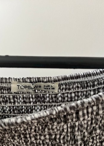 Topshop Gri Kareli Fırfırlı Mini Bluz