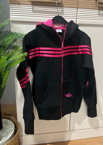 Kapüşonlu Fermuarlı Siyah-Pembe üst - Görsel 6