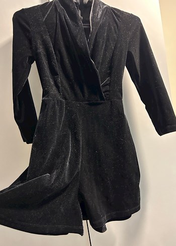 Yarım Kollu Siyah Gotik Mini Tulum - Görsel 2