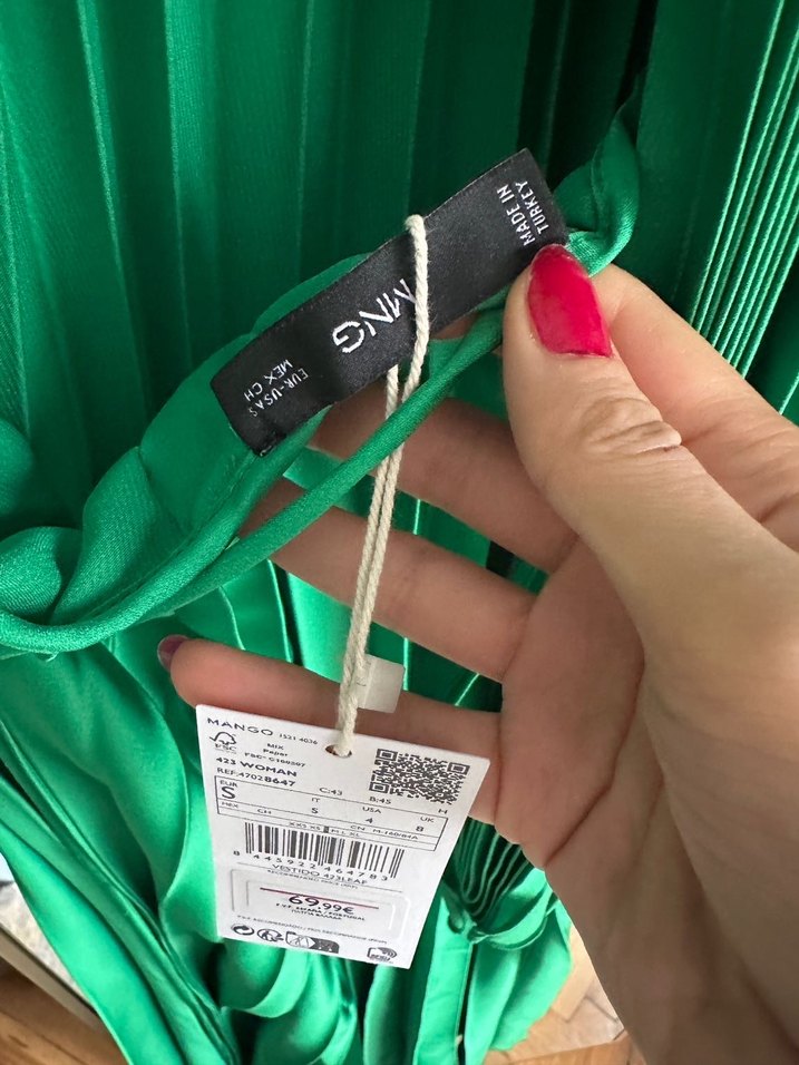 Uzun yeşil Drapeli saten Elbise - Görsel 2