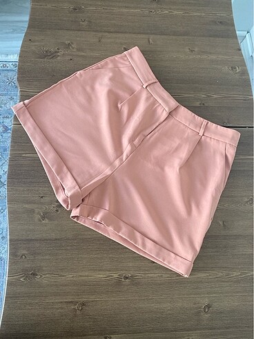 PEMBE ESNEK KUMAŞ YÜKSEK BEL ŞORT