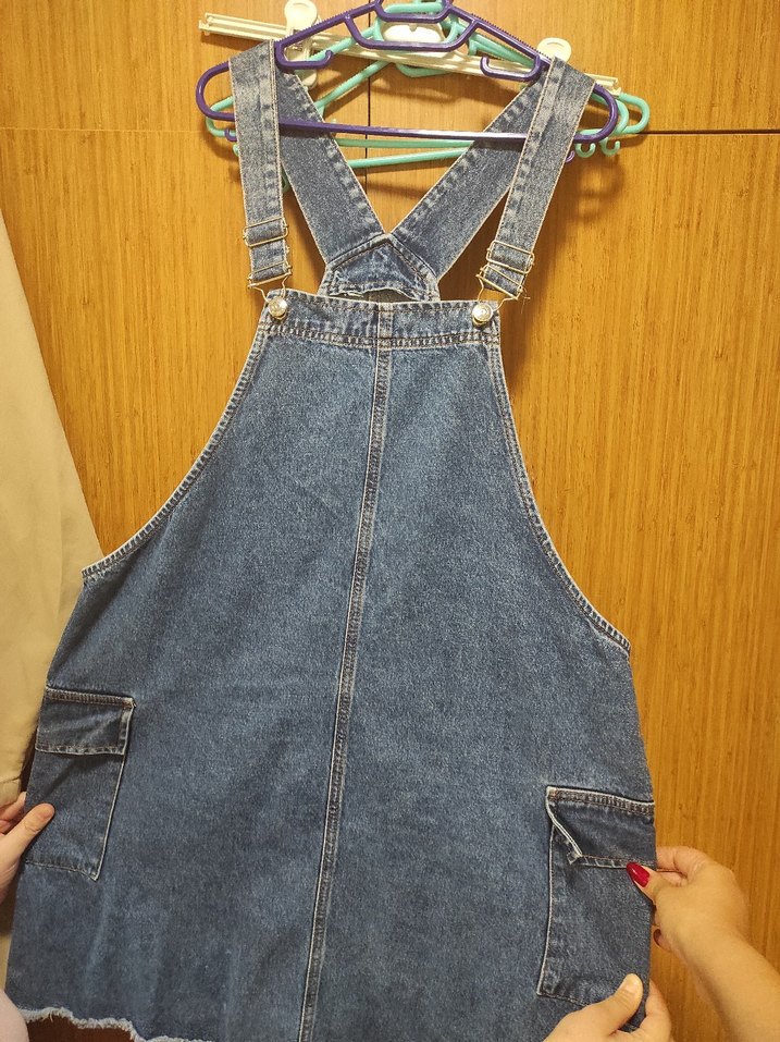 Mavi Kot Kadın Kısa Salopet - Görsel 2