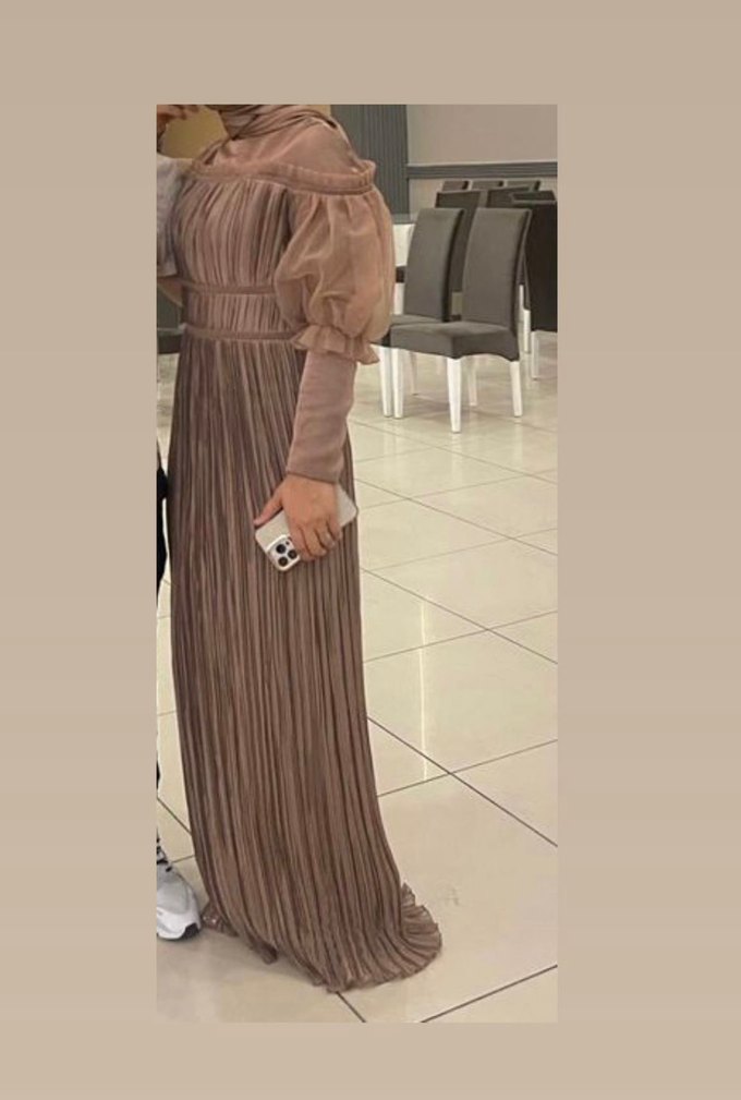 Bej Pileli Uzun Abiye Elbise - Görsel 2