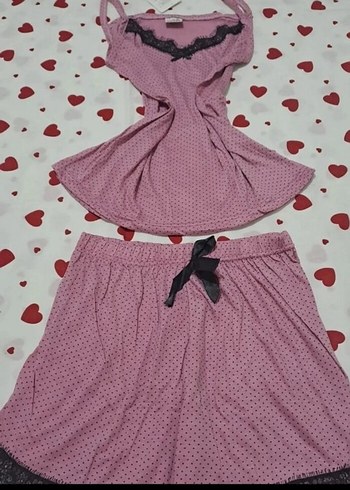 Diger Pembe Puantiyeli Mini Kadın Pijama Takımı
