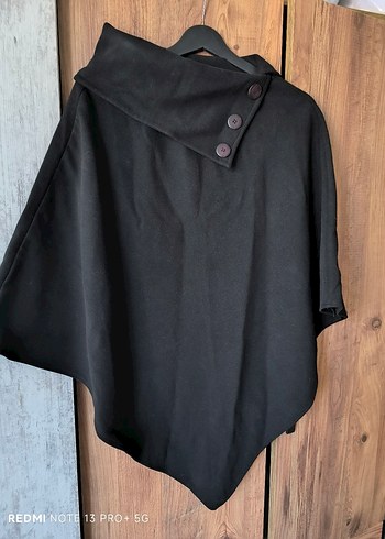 Düğmeli Siyah Kadın kaşe panco