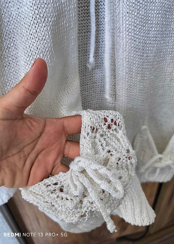 m Beden Bohem V Yaka Uzun Kollu Beyaz Örgü Hırka