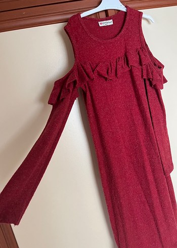 Bordo Uzun Kollu Triko Elbise - Görsel 2