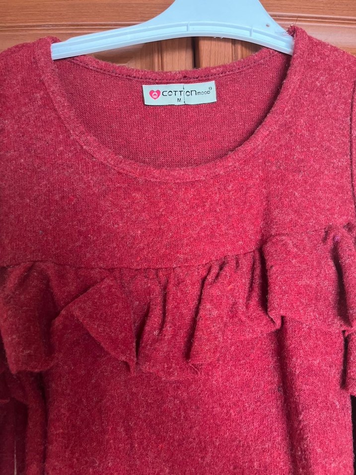 Bordo Uzun Kollu Triko Elbise - Görsel 4