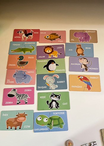 Türkçe İngilizce Hayvanlar Puzzle Eğitici Oyuncak - Görsel 2