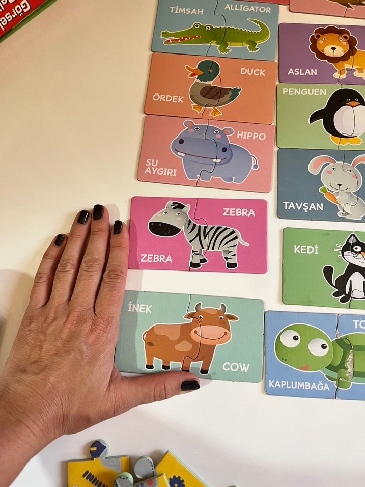 Türkçe İngilizce Hayvanlar Puzzle Eğitici Oyuncak - Görsel 3