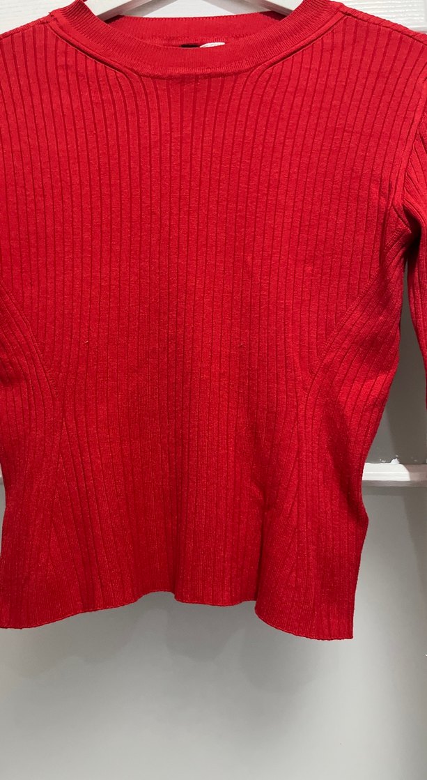 Kırmızı Kadın İnce Triko Uzun Kollu Kazak - Görsel 2