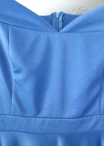 Mavi V Yaka Drapeli Maxi Abiye Elbise - Görsel 3